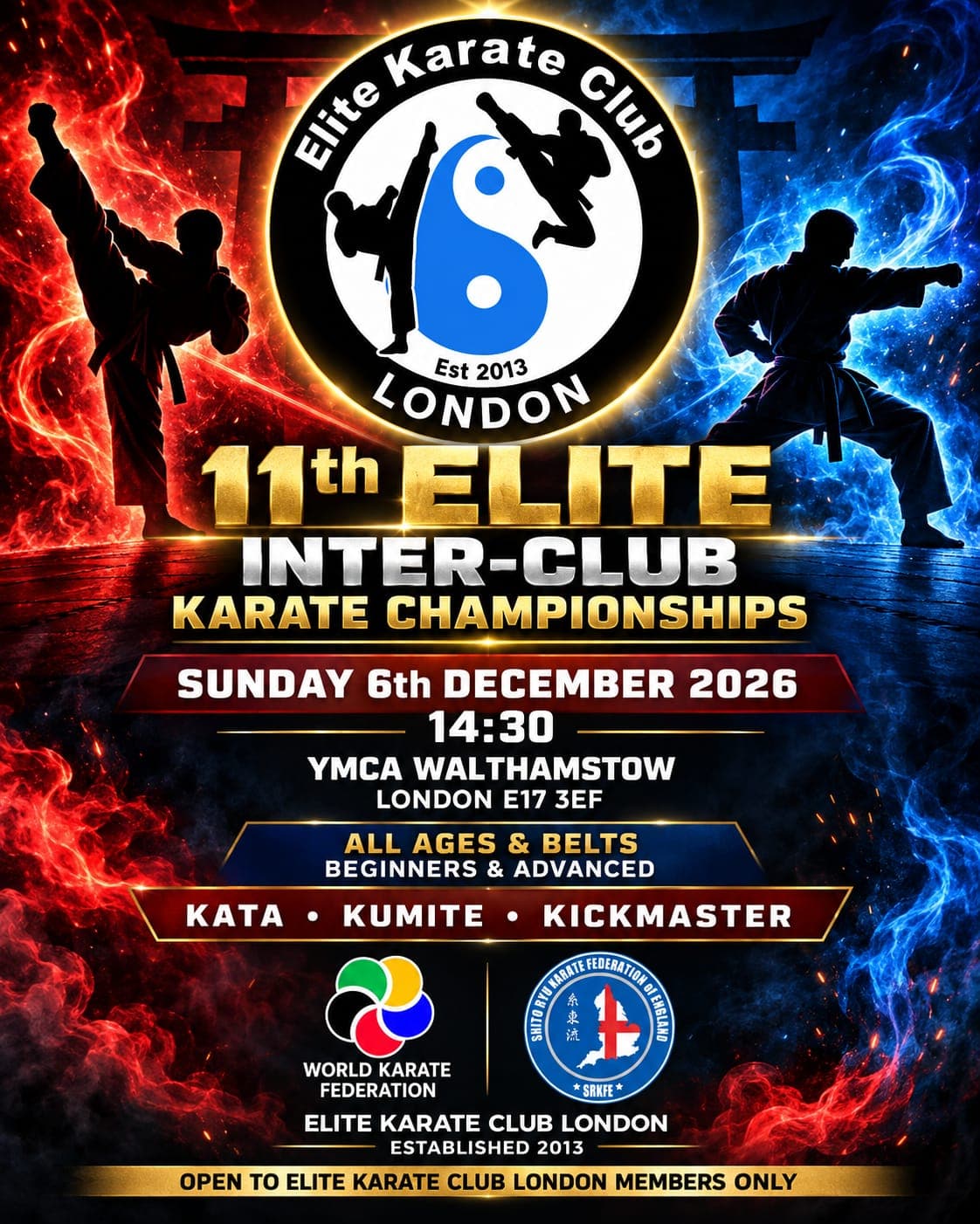 11th Elite Inter-Club Karate Championships poster, Sunday 6 December 2026